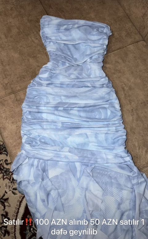 Göy-ağ naxışlı strapless (korset tipli) qadın donu. - Model: büzgülü — Bakı