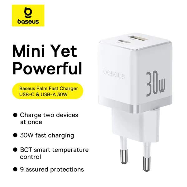 Baseus Palm 30W Adapter + 60W Type-C Kabel - Moon White — Şarj cihazları, Bakı (2)