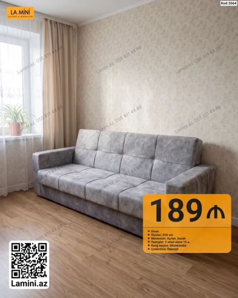 Məhsul: Divan (Kod: 2664) - Ölçü: 200 sm - Mexanizm: Açılan, bazalı — Bakı