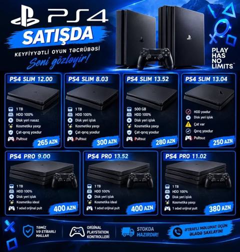 PS4 konsolları satışda. Elan üzrə müxtəlif PS4 Slim və PS4 Pro — Digah