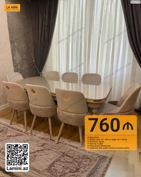 Məhsul: Masa Dəsti (Kod: 3195) - Ölçülər: Açıq – 90 200 sm; Bağlı — Lamini Mebel — Эмерек