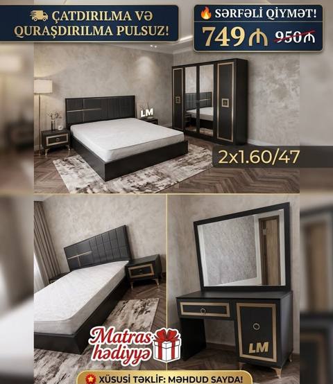 Yataq otağı mebel dəsti – klassik qara-qızılı dizayn Dəst tərkibi — 749 ₼ · Bakı · Yataq otağı mobilya dəstləri Yataq otağı mebel dəsti – klassik qara-qızılı dizayn Dəst tərkibi — Bakı