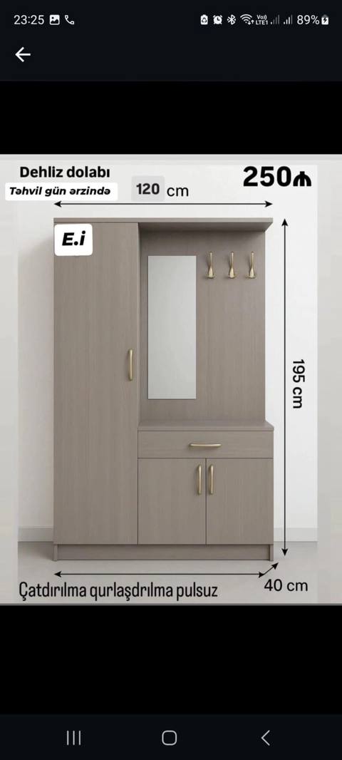 Dehliz dolabı – 250₼ Ölçülər: - En: 120 sm - Hündürlük: 195 sm — Masazır