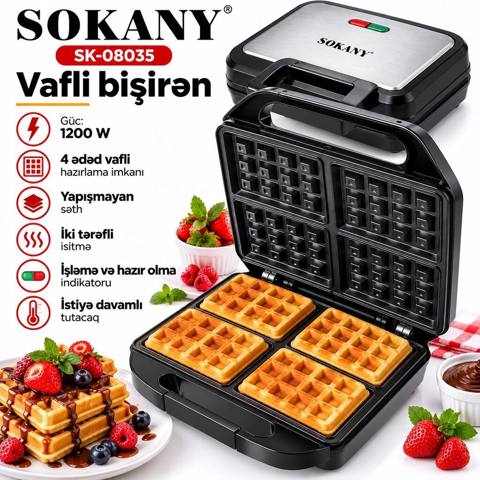 Sokany SK-08035 vafli bişirən - Güc: 1200 W – sürətli və bərabər — Bakı