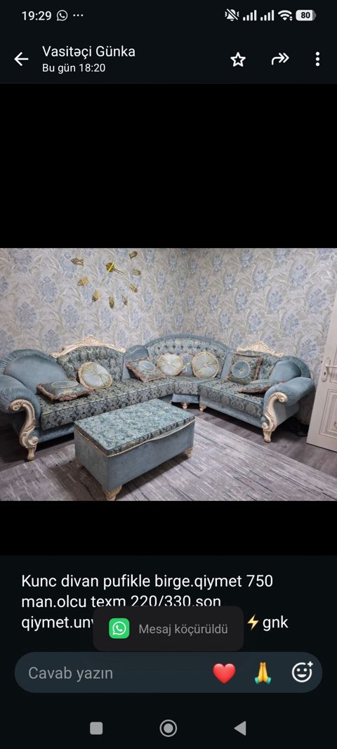 Kunc divan pufikle birge.qiymet 750 man.olcu texm 220/330.son — Aişə Xanım