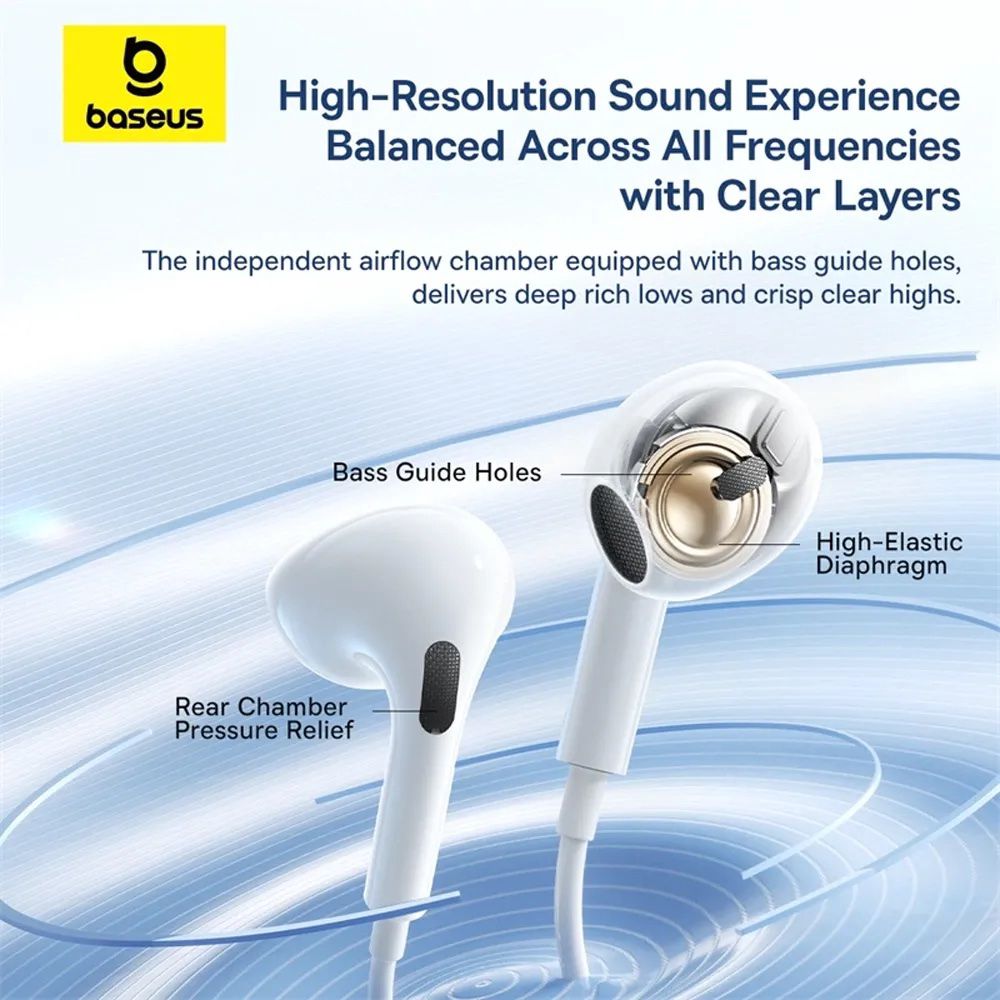 Baseus Encok CZ19 Wired Earphones Moon White — Simli qulaqlıqlar, Bakı (3)