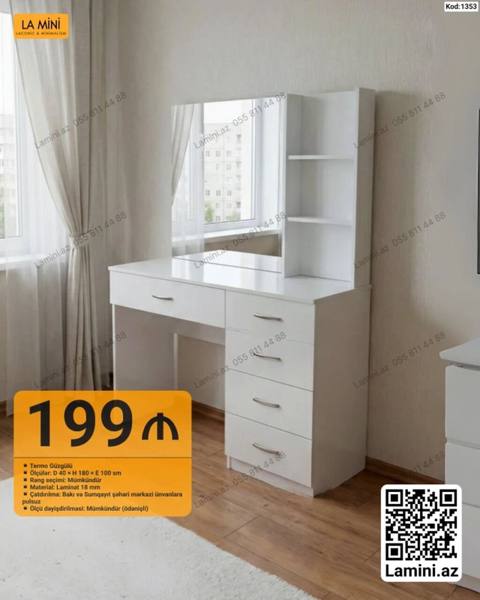 Düz masa, Siyirməli, Polkalı, Parlaq laminat — Bakı
