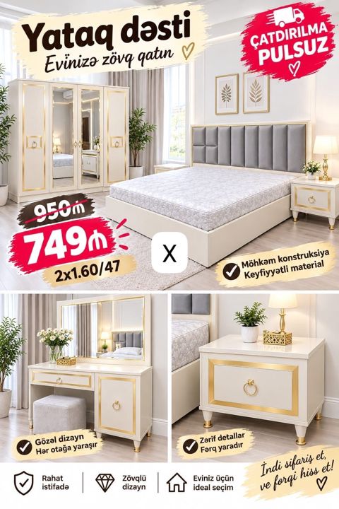 Yataq dəsti – evinizə zövq qatan klassik-stil mebel komplekti — Bakı