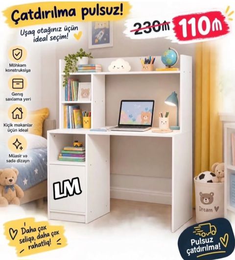 Uşaq otağı üçün çoxfunksiyalı iş masası - Müasir və sadə dizayn — 110 ₼ · Bakı, Nərimanov · Masalar, stol və stullar Uşaq otağı üçün çoxfunksiyalı iş masası - Müasir və sadə dizayn — Bakı