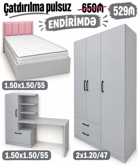 Uşaq/yeniyetmə otağı üçün komplekt mebel dəsti Komplekt tərkibi — Bakı