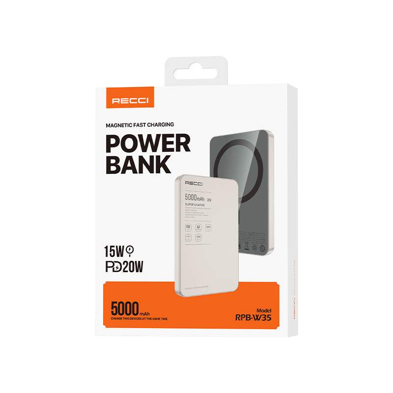Recci W35 5000mAh Maqnitli Powerbank Silver — Powerbank-lər, Bakı (3)