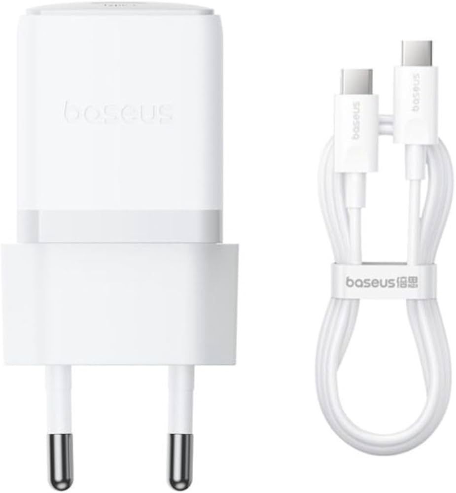 Baseus Palm Fast Charger C+U 30W EU Moon White + Mini Usb-c to Usb-c Cable 60W 1m — Şarj cihazları, Bakı (2)