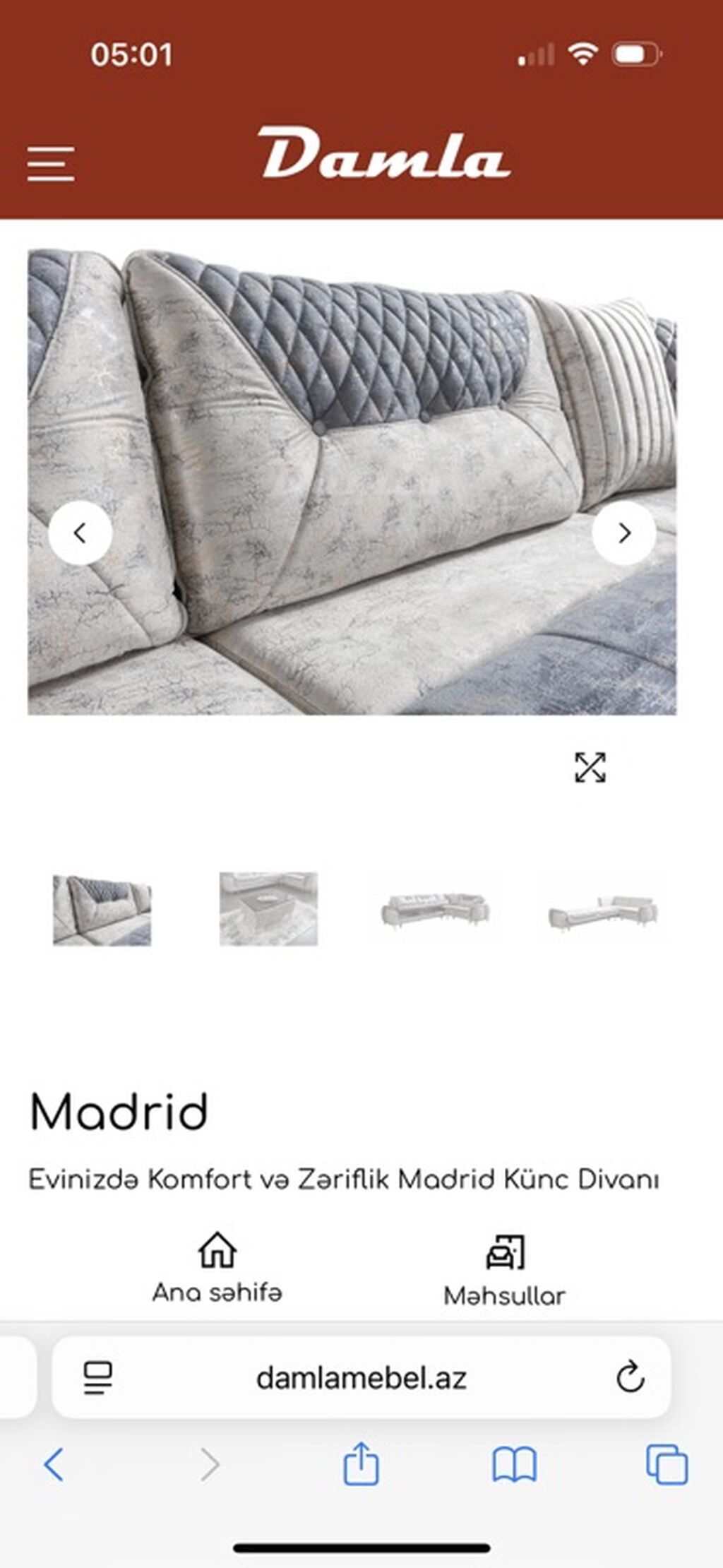 Madrid künc divanı - Dizayn: Müasir və zərif L formalı künc divan — Yumşaq mobilya dəstləri, Bakı (4)