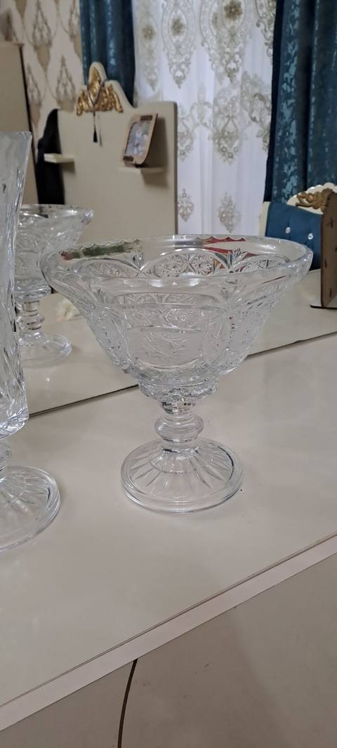 Şüşə/kristal ayaqlı qab - Material: şəffaf qalın xurustal (kristal — 130 ₼ · Saatlı · Süfrə qabı Şüşə/kristal ayaqlı qab - Material: şəffaf qalın xurustal (kristal — Saatlı