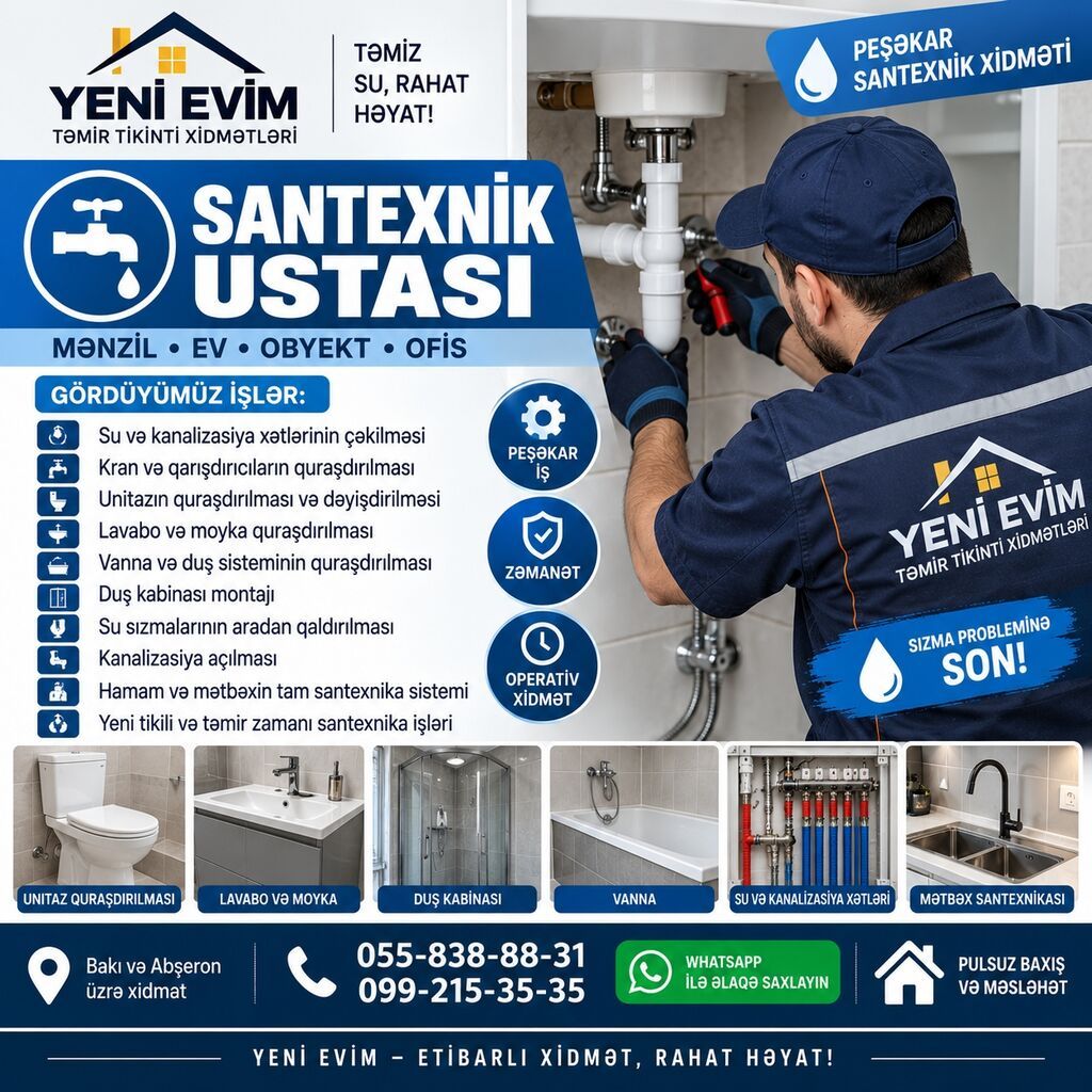 Yeni Evim – təmir, tikinti və kompleks usta xidmətləri Xidmət — Digər, Xırdalan (9)