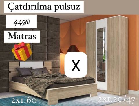 Yataq otağı dəsti - Komplekt: iki nəfərlik çarpayı + 3 qapılı dolab — Bakı