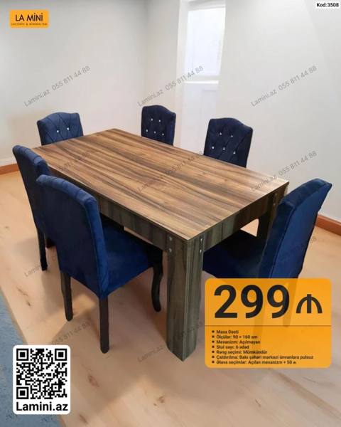 Məhsul: Masa dəsti (Kod: 3508) Tərkibi: - 1 ədəd yemək masası - 6 — Lamini Mebel — Жиһаз