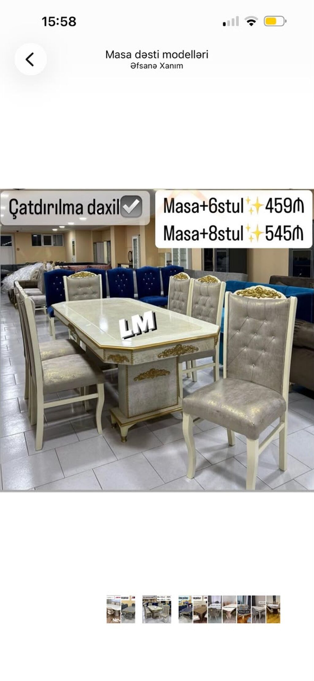 Klassik üslubda yemək otağı masa dəsti. - Komplekt variantları — Masalar və stullar, Bakı