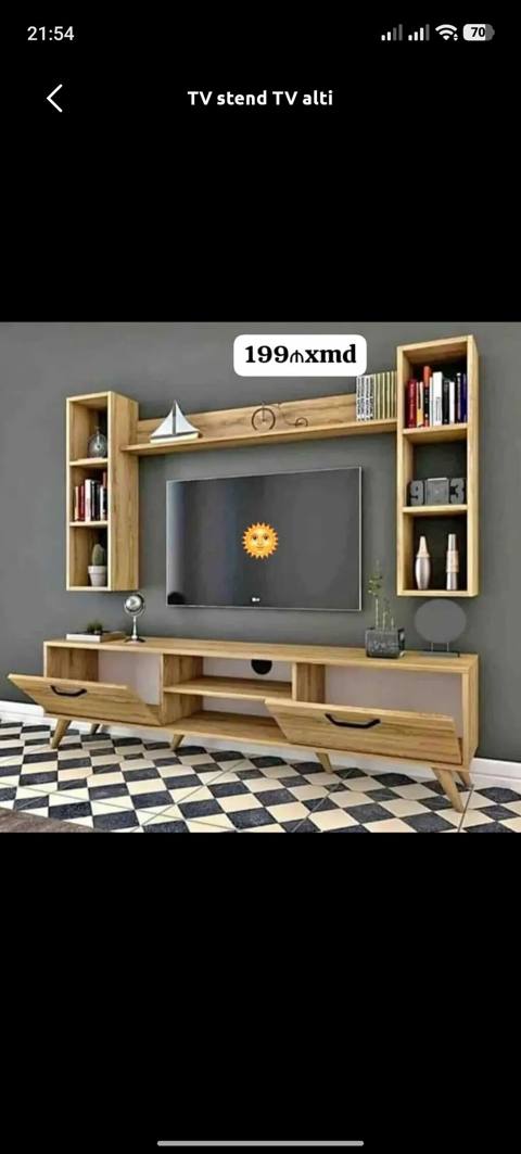 TV stend/TV altı dəsti - Üslub: Skandinaviya dizaynı, açıq ağac — Digah