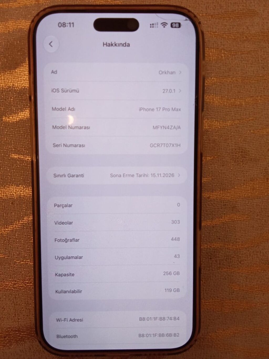 IPhone 17 Pro Max, 256 GB, Narıncı, Zəmanət, Simsiz şarj, Face ID — Apple iPhone, Bakı (4)
