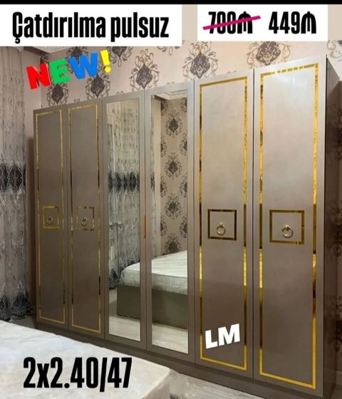 Geniş həcmli 6 qapılı qarderob - Ölçü: 2 x 2.40 / 47 (eni x hündürlük — Digah