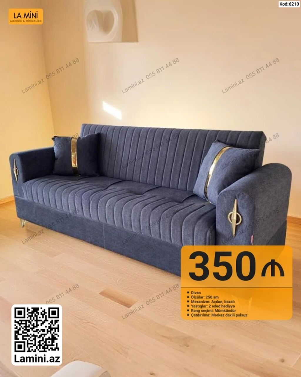 Məhsul: Divan (Kod: 6210) - Ölçü: 250 sm - Mexanizm: Açılan, bazalı — Divanlər, Bakı
