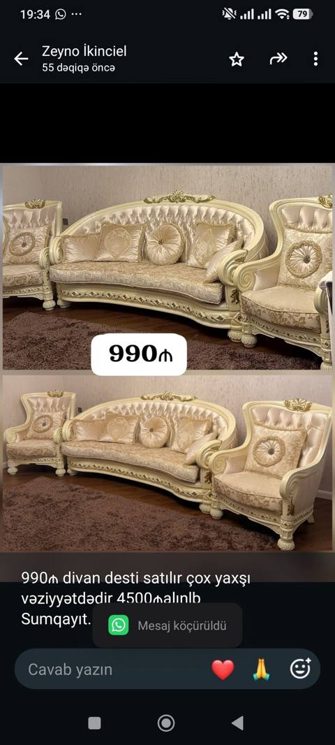 990₼ divan desti satılır çox yaxşı vəziyyətdədir 4500₼alınlb Sumqayıt — Aişə Xanım
