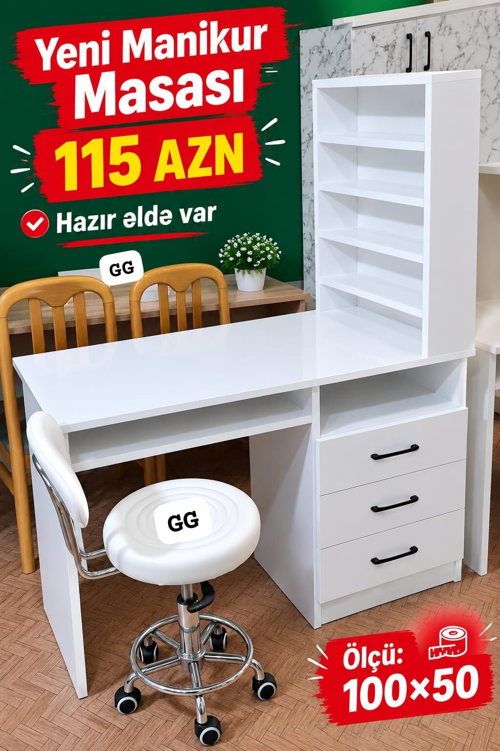 Düz masa, Siyirməli, Polkalı, Sadə laminat, Kredit yoxdur — Salon mebeli, Masazır
