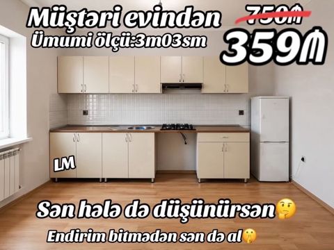 Mətbəx mebeli dəsti - Ümumi ölçü: 3 m 03 sm - Üst və alt şkaflardan — Bakı