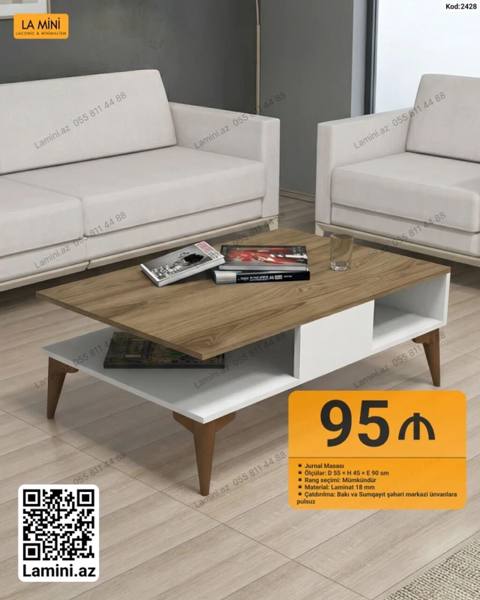 Jurnal Masası – Kod: 2428 - Ölçülər: D 55 x H 45 x E 90 sm — Sehpalar