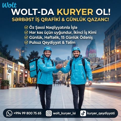 Piyada kuryer tələb olunur, İstənilən yaş, Təcrübəsiz, Gündəlik ödəniş — 650 ₼ · Bakı · Nəqliyyat, logistika, anbar Piyada kuryer tələb olunur, İstənilən yaş, Təcrübəsiz, Gündəlik ödəniş — Bakı
