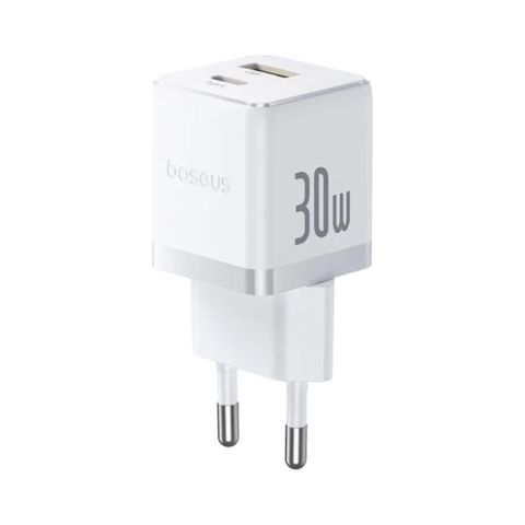 Baseus Palm Fast Charger C+U 30W EU Moon White + Mini Usb-c to Usb-c Cable 60W 1m — Bakı