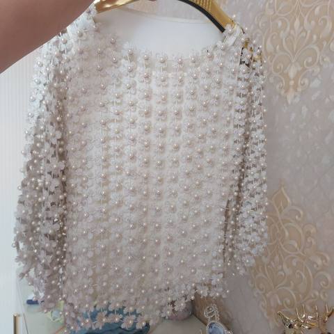 İncili, naxışlı ağ şal/bolero - Material: yumşaq şifon/parça əsaslı — Bakı