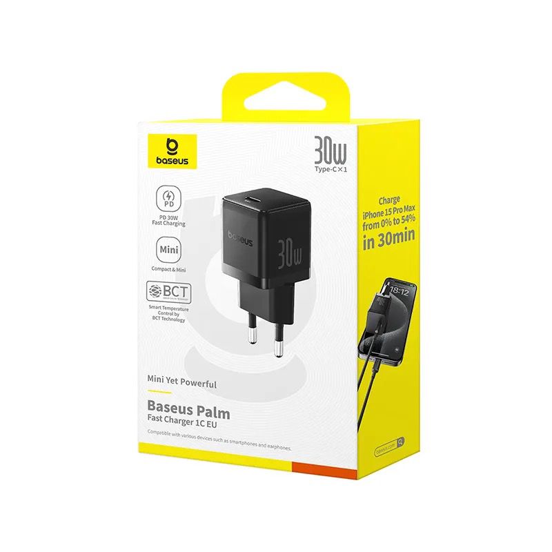 Baseus Palm Fast Charger C+U 30W EU Cluster Black — Şarj cihazları, Bakı (4)