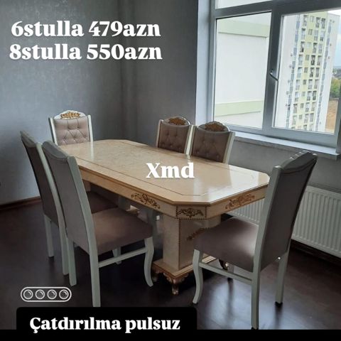 Yemək otağı dəsti – klassik üslub - Dördkünc, mərmər naxışlı masa — 479 ₼ · Bakı · Masalar və stullar Yemək otağı dəsti – klassik üslub - Dördkünc, mərmər naxışlı masa — Bakı