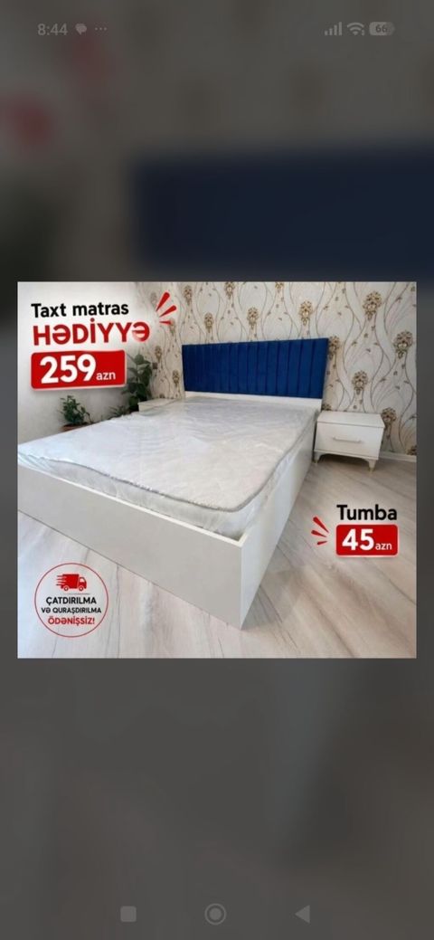 Mebel dəsti: Taxt + matras və tumba - Taxt: ağ korpus, sadə və möhkəm — Bakı