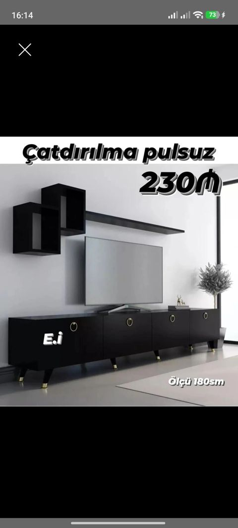 Məhsul: TV stendi və divar rəfi dəsti - Rəng: qara, minimalist və — Digah