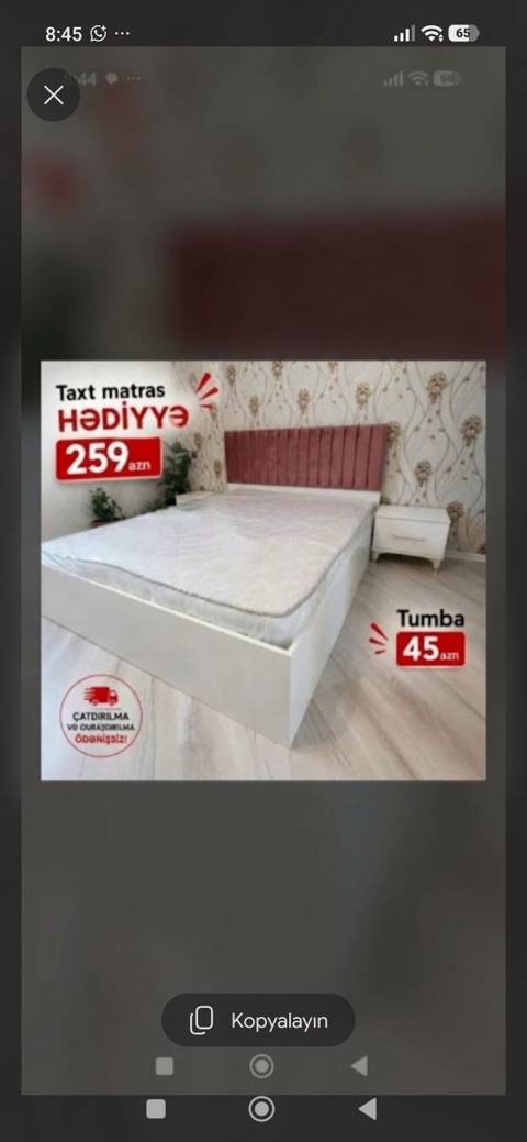 Məhsul: Çarpayı + Matras hədiyyə - Qiymət: 259 AZN (çarpayı; matras — Bakı