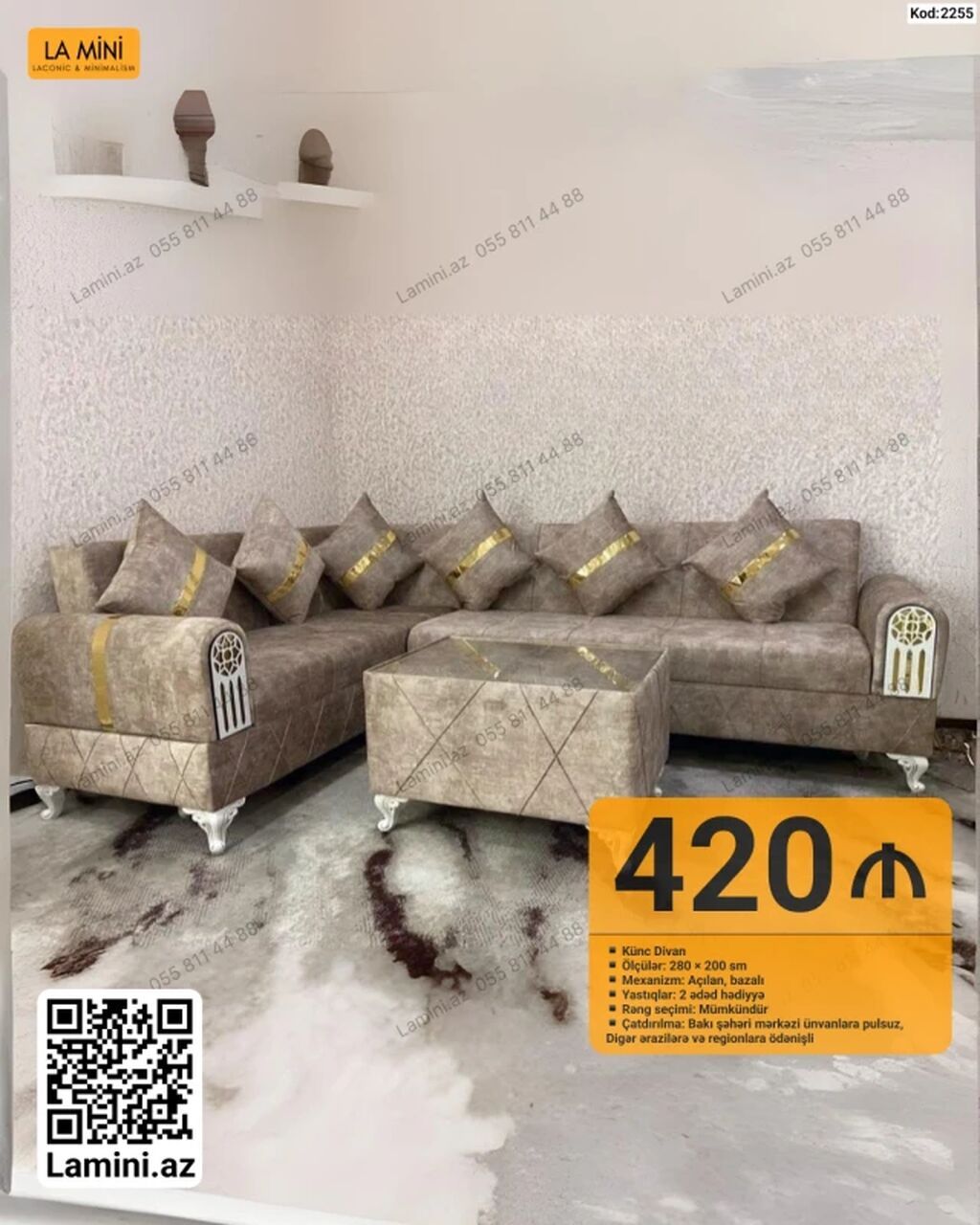 Künc divan dəsti – La Mini Məhsul xüsusiyyətləri: - Model: Künc divan — Yumşaq mobilya dəstləri, Bakı