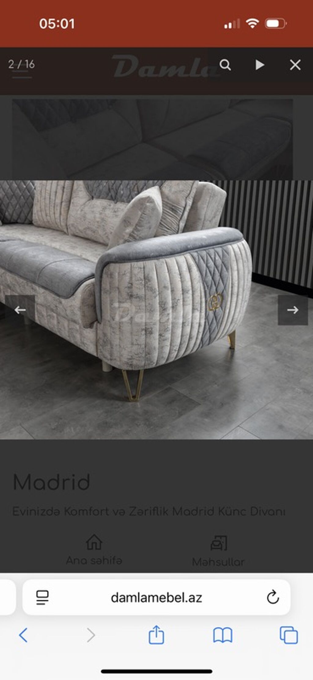 Madrid künc divanı - Dizayn: Müasir və zərif L formalı künc divan — Yumşaq mobilya dəstləri, Bakı (2)