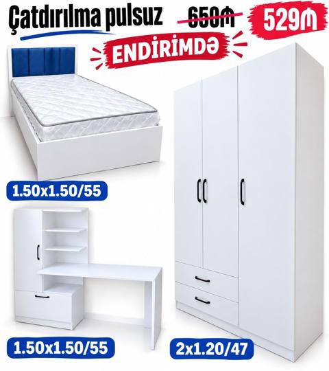 Yataq otağı dəsti – endirimdə Komplektə daxildir: - Yataq çarpayısı — Bakı