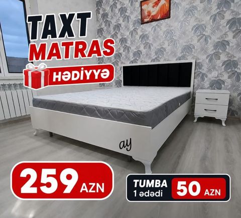 Məhsul: Yataq dəsti – taxt və hədiyyə matrass - Taxt: ağ rəngdə — Dolab Taxt Çarpayı Mebel Fabriki ✨Əfsanə.x