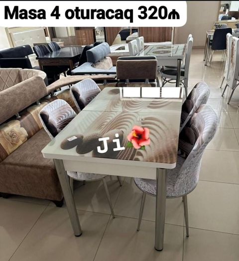 Mətbəx/dininq dəsti – 4 nəfərlik - Şüşə səthli masa: üst hissədə — Masazır