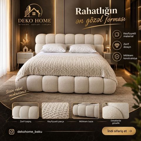 Deko Home – mebel həlləri - Yataq otağı üçün premium yumşaq başlıqlı — 300 ₼ · Digah · Yataq otağı mobilya dəstləri Deko Home – mebel həlləri - Yataq otağı üçün premium yumşaq başlıqlı — Digah