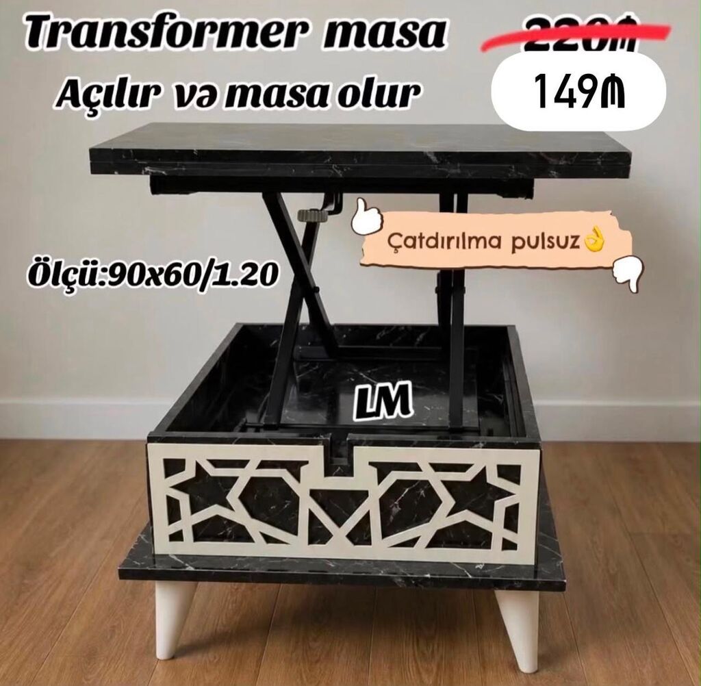Transformer masa – açılıb yüksələn mexanizmlə qəhvə masasından tam — Masalar, Bakı