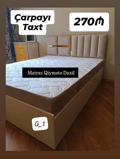 Çarpayı/taxt - Rəng: bej - Başlıq: yumşaq, panelvari dizayn, ortada — Sumqayıt