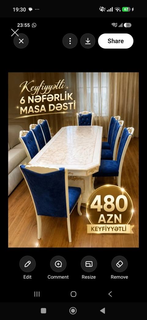 Keyfiyyətli 6 nəfərlik masa dəsti - Dəst: 1 ədəd masa + 6 ədəd stul — ucuz.mebel