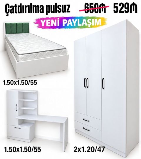 Uşaq/yeniyetmə otağı üçün ağ mebel dəsti Komplektə daxildir: - Tək — Bakı