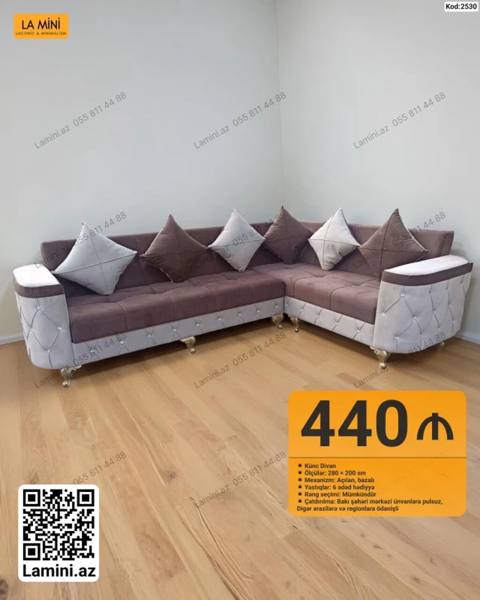 Künc Divan – Kod: 2530 - Ölçü: 280 200 sm - Mexanizm: Açılan — Lamini Mebel
