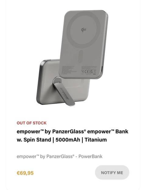 PanzerGlass empower Bank w. Spin Stand – 5000 mAh, Titanium rəng — Bakı